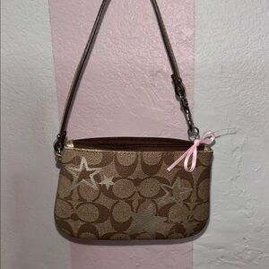 Coach Tan and gold Star-Patterned Wristlet
